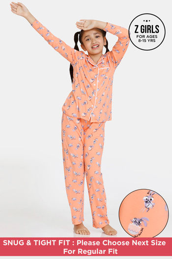 Buy Zivame Girls Bunny Rolls Knit Cotton Pyjama Set - Papaya Punch